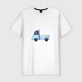 Мужская футболка хлопок Slim с принтом Милая голубая машинка грузовик в Петрозаводске, 92% хлопок, 8% лайкра | приталенный силуэт, круглый вырез ворота, длина до линии бедра, короткий рукав | Тематика изображения на принте: 