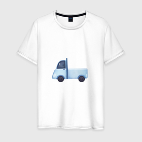 Мужская футболка хлопок с принтом Милая голубая машинка грузовик , 100% хлопок | прямой крой, круглый вырез горловины, длина до линии бедер, слегка спущенное плечо. | 