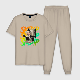 Мужская пижама хлопок с принтом Skibidi toilet в Белгороде, 100% хлопок | брюки и футболка прямого кроя, без карманов, на брюках мягкая резинка на поясе и по низу штанин
 | 