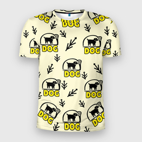 Мужская футболка 3D Slim с принтом Дог силуэт собаки и веточка в Кировске, 100% полиэстер с улучшенными характеристиками | приталенный силуэт, круглая горловина, широкие плечи, сужается к линии бедра | 