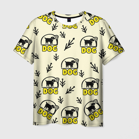 Мужская футболка 3D с принтом Дог силуэт собаки и веточка в Белгороде, 100% полиэфир | прямой крой, круглый вырез горловины, длина до линии бедер | 