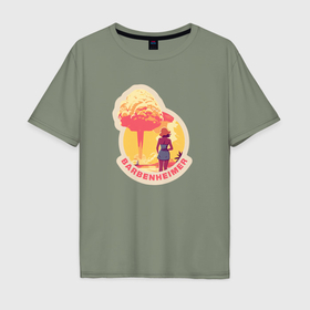 Мужская футболка хлопок Oversize с принтом Барби смотрит на гриб   Барбигеймер в Санкт-Петербурге, 100% хлопок | свободный крой, круглый ворот, “спинка” длиннее передней части | 