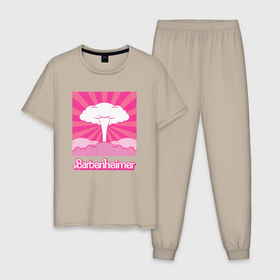 Мужская пижама хлопок с принтом Розовый гриб   Барбигеймер в Тюмени, 100% хлопок | брюки и футболка прямого кроя, без карманов, на брюках мягкая резинка на поясе и по низу штанин
 | 