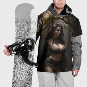 Накидка на куртку 3D с принтом Девушка в лесу на фоне луны в Екатеринбурге, 100% полиэстер |  | Тематика изображения на принте: 