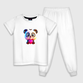 Детская пижама хлопок с принтом Милая панда   нейросеть , 100% хлопок |  брюки и футболка прямого кроя, без карманов, на брюках мягкая резинка на поясе и по низу штанин
 | 