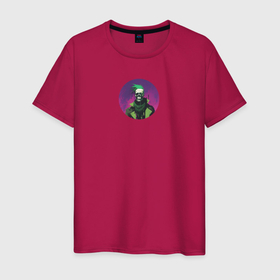 Мужская футболка хлопок с принтом Зеленый скелет панк с ирокезом в Санкт-Петербурге, 100% хлопок | прямой крой, круглый вырез горловины, длина до линии бедер, слегка спущенное плечо. | Тематика изображения на принте: 