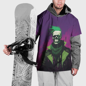 Накидка на куртку 3D с принтом Зомби скелет панк с зеленым ирокезом в Санкт-Петербурге, 100% полиэстер |  | Тематика изображения на принте: 
