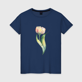 Женская футболка хлопок с принтом Акварельный тюльпан , 100% хлопок | прямой крой, круглый вырез горловины, длина до линии бедер, слегка спущенное плечо | 