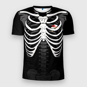 Мужская футболка 3D Slim с принтом Скелет: ребра с кусочком торта с вишней в Тюмени, 100% полиэстер с улучшенными характеристиками | приталенный силуэт, круглая горловина, широкие плечи, сужается к линии бедра | 
