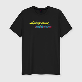Мужская футболка хлопок Slim с принтом Cyberpunk 2077 phantom liberty logo v1 в Екатеринбурге, 92% хлопок, 8% лайкра | приталенный силуэт, круглый вырез ворота, длина до линии бедра, короткий рукав | 