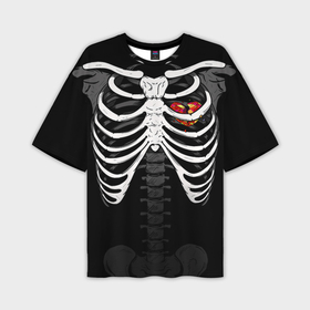 Мужская футболка oversize 3D с принтом Скелет: ребра с разбитым сердцем в Кировске,  |  | Тематика изображения на принте: 