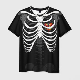 Мужская футболка 3D с принтом Скелет: ребра с разбитым сердцем в Санкт-Петербурге, 100% полиэфир | прямой крой, круглый вырез горловины, длина до линии бедер | 