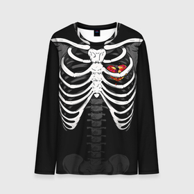 Мужской лонгслив 3D с принтом Скелет: ребра с разбитым сердцем в Тюмени, 100% полиэстер | длинные рукава, круглый вырез горловины, полуприлегающий силуэт | 