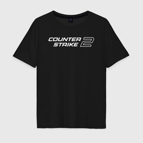 Мужская футболка хлопок Oversize с принтом Counter Strike 2 лого в Санкт-Петербурге, 100% хлопок | свободный крой, круглый ворот, “спинка” длиннее передней части | 