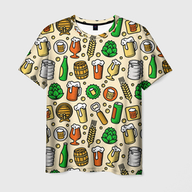 Мужская футболка 3D с принтом Пиво и аксессуары , 100% полиэфир | прямой крой, круглый вырез горловины, длина до линии бедер | 