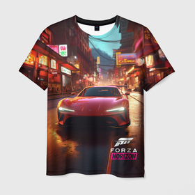 Мужская футболка 3D с принтом Forza Horizon Tokio в Курске, 100% полиэфир | прямой крой, круглый вырез горловины, длина до линии бедер | 