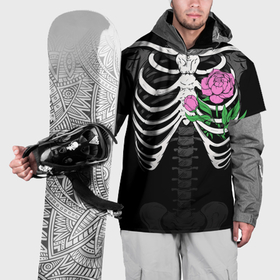 Накидка на куртку 3D с принтом Скелет: ребра с пионом в Тюмени, 100% полиэстер |  | Тематика изображения на принте: 
