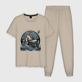 Мужская пижама хлопок с принтом Посейдон. Бог морей. в Тюмени, 100% хлопок | брюки и футболка прямого кроя, без карманов, на брюках мягкая резинка на поясе и по низу штанин
 | 