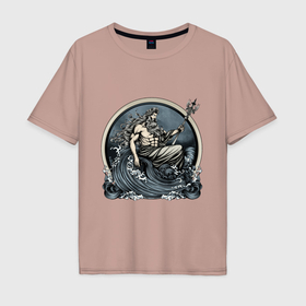 Мужская футболка хлопок Oversize с принтом Посейдон. Бог морей. в Тюмени, 100% хлопок | свободный крой, круглый ворот, “спинка” длиннее передней части | 