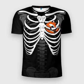 Мужская футболка 3D Slim с принтом Скелет: ребра с лисой в Екатеринбурге, 100% полиэстер с улучшенными характеристиками | приталенный силуэт, круглая горловина, широкие плечи, сужается к линии бедра | 