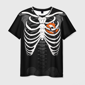 Мужская футболка 3D с принтом Скелет: ребра с лисой в Екатеринбурге, 100% полиэфир | прямой крой, круглый вырез горловины, длина до линии бедер | 