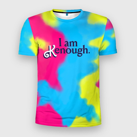 Мужская футболка 3D Slim с принтом I Am Kenough Tie Dye в Санкт-Петербурге, 100% полиэстер с улучшенными характеристиками | приталенный силуэт, круглая горловина, широкие плечи, сужается к линии бедра | Тематика изображения на принте: 