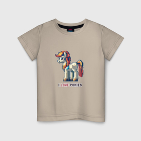 Детская футболка хлопок с принтом Пиксель поняшка в Курске, 100% хлопок | круглый вырез горловины, полуприлегающий силуэт, длина до линии бедер | 