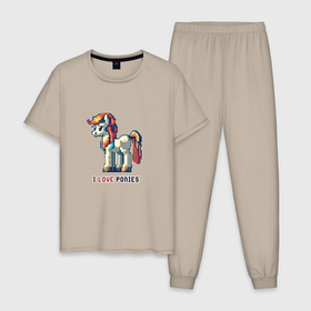Мужская пижама хлопок с принтом Пиксель поняшка в Курске, 100% хлопок | брюки и футболка прямого кроя, без карманов, на брюках мягкая резинка на поясе и по низу штанин
 | 