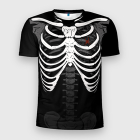 Мужская футболка 3D Slim с принтом Скелет: ребра с пауком и паутиной , 100% полиэстер с улучшенными характеристиками | приталенный силуэт, круглая горловина, широкие плечи, сужается к линии бедра | 