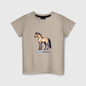 Детская футболка хлопок с принтом Пиксель лошадка в Екатеринбурге, 100% хлопок | круглый вырез горловины, полуприлегающий силуэт, длина до линии бедер | 