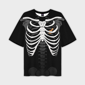Мужская футболка oversize 3D с принтом Скелет: ребра и куриная ножка в Тюмени,  |  | Тематика изображения на принте: 