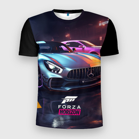 Мужская футболка 3D Slim с принтом Forza Horizon street  racing в Курске, 100% полиэстер с улучшенными характеристиками | приталенный силуэт, круглая горловина, широкие плечи, сужается к линии бедра | 