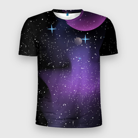 Мужская футболка 3D Slim с принтом Фон космоса звёздное небо в Екатеринбурге, 100% полиэстер с улучшенными характеристиками | приталенный силуэт, круглая горловина, широкие плечи, сужается к линии бедра | 