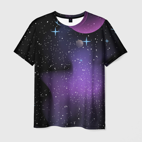 Мужская футболка 3D с принтом Фон космоса звёздное небо в Новосибирске, 100% полиэфир | прямой крой, круглый вырез горловины, длина до линии бедер | Тематика изображения на принте: 