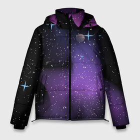 Мужская зимняя куртка 3D с принтом Фон космоса звёздное небо в Новосибирске, верх — 100% полиэстер; подкладка — 100% полиэстер; утеплитель — 100% полиэстер | длина ниже бедра, свободный силуэт Оверсайз. Есть воротник-стойка, отстегивающийся капюшон и ветрозащитная планка. 

Боковые карманы с листочкой на кнопках и внутренний карман на молнии. | Тематика изображения на принте: 