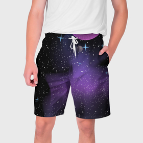 Мужские шорты 3D с принтом Фон космоса звёздное небо в Петрозаводске,  полиэстер 100% | прямой крой, два кармана без застежек по бокам. Мягкая трикотажная резинка на поясе, внутри которой широкие завязки. Длина чуть выше колен | 