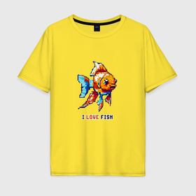 Мужская футболка хлопок Oversize с принтом Пиксель рыбка в Екатеринбурге, 100% хлопок | свободный крой, круглый ворот, “спинка” длиннее передней части | 