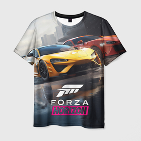 Мужская футболка 3D с принтом Forza   Horizon в Курске, 100% полиэфир | прямой крой, круглый вырез горловины, длина до линии бедер | 