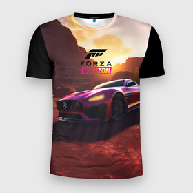 Мужская футболка 3D Slim с принтом Forza    Horizon в Курске, 100% полиэстер с улучшенными характеристиками | приталенный силуэт, круглая горловина, широкие плечи, сужается к линии бедра | 