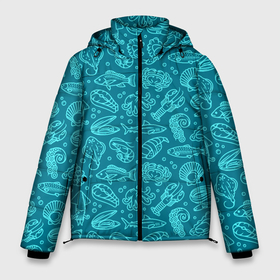 Мужская зимняя куртка 3D с принтом Рыба и морепродукты в Екатеринбурге, верх — 100% полиэстер; подкладка — 100% полиэстер; утеплитель — 100% полиэстер | длина ниже бедра, свободный силуэт Оверсайз. Есть воротник-стойка, отстегивающийся капюшон и ветрозащитная планка. 

Боковые карманы с листочкой на кнопках и внутренний карман на молнии. | 