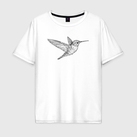 Мужская футболка хлопок Oversize с принтом Колибри летает , 100% хлопок | свободный крой, круглый ворот, “спинка” длиннее передней части | 
