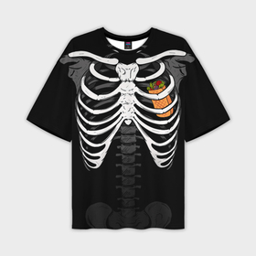 Мужская футболка oversize 3D с принтом Скелет: ребра с шаурмой в Кировске,  |  | Тематика изображения на принте: 