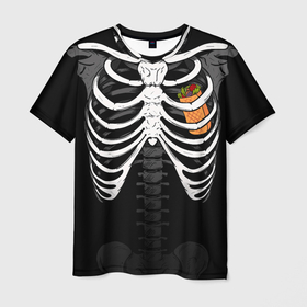 Мужская футболка 3D с принтом Скелет: ребра с шаурмой в Екатеринбурге, 100% полиэфир | прямой крой, круглый вырез горловины, длина до линии бедер | 