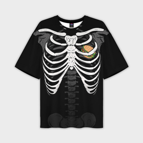 Мужская футболка oversize 3D с принтом Скелет: ребра и бургер в Тюмени,  |  | Тематика изображения на принте: 