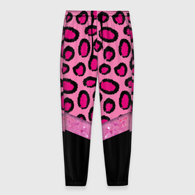 Мужские брюки 3D с принтом Розовый леопард и блестки принт в Екатеринбурге, 100% полиэстер | манжеты по низу, эластичный пояс регулируется шнурком, по бокам два кармана без застежек, внутренняя часть кармана из мелкой сетки | Тематика изображения на принте: 