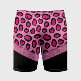 Мужские шорты спортивные с принтом Розовый леопард и блестки принт в Курске,  |  | Тематика изображения на принте: 