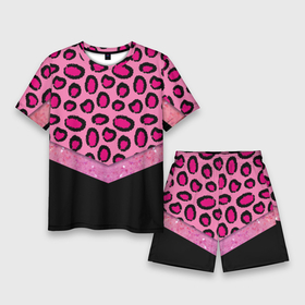 Мужской костюм с шортами 3D с принтом Розовый леопард и блестки принт в Курске,  |  | Тематика изображения на принте: 