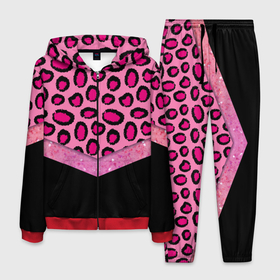 Мужской костюм 3D с принтом Розовый леопард и блестки принт в Курске, 100% полиэстер | Манжеты и пояс оформлены тканевой резинкой, двухслойный капюшон со шнурком для регулировки, карманы спереди | 