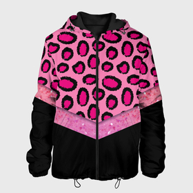 Мужская куртка 3D с принтом Розовый леопард и блестки принт в Екатеринбурге, ткань верха — 100% полиэстер, подклад — флис | прямой крой, подол и капюшон оформлены резинкой с фиксаторами, два кармана без застежек по бокам, один большой потайной карман на груди. Карман на груди застегивается на липучку | 