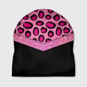 Шапка 3D с принтом Розовый леопард и блестки принт в Курске, 100% полиэстер | универсальный размер, печать по всей поверхности изделия | Тематика изображения на принте: 
